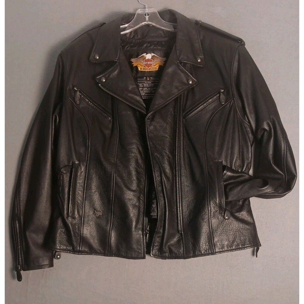 Harley Davidson Womens 100% Leather Motorcycle Jacket LARGE Zip Out Liner